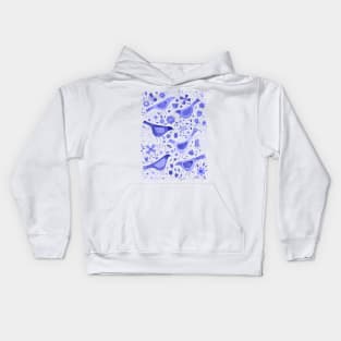 Blue Watercolor Birds in a Flower Garden Kids Hoodie